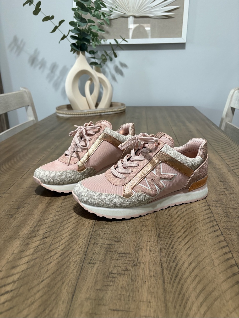 Michael Kors Pink and Gold Logo Low-Top Sneakers